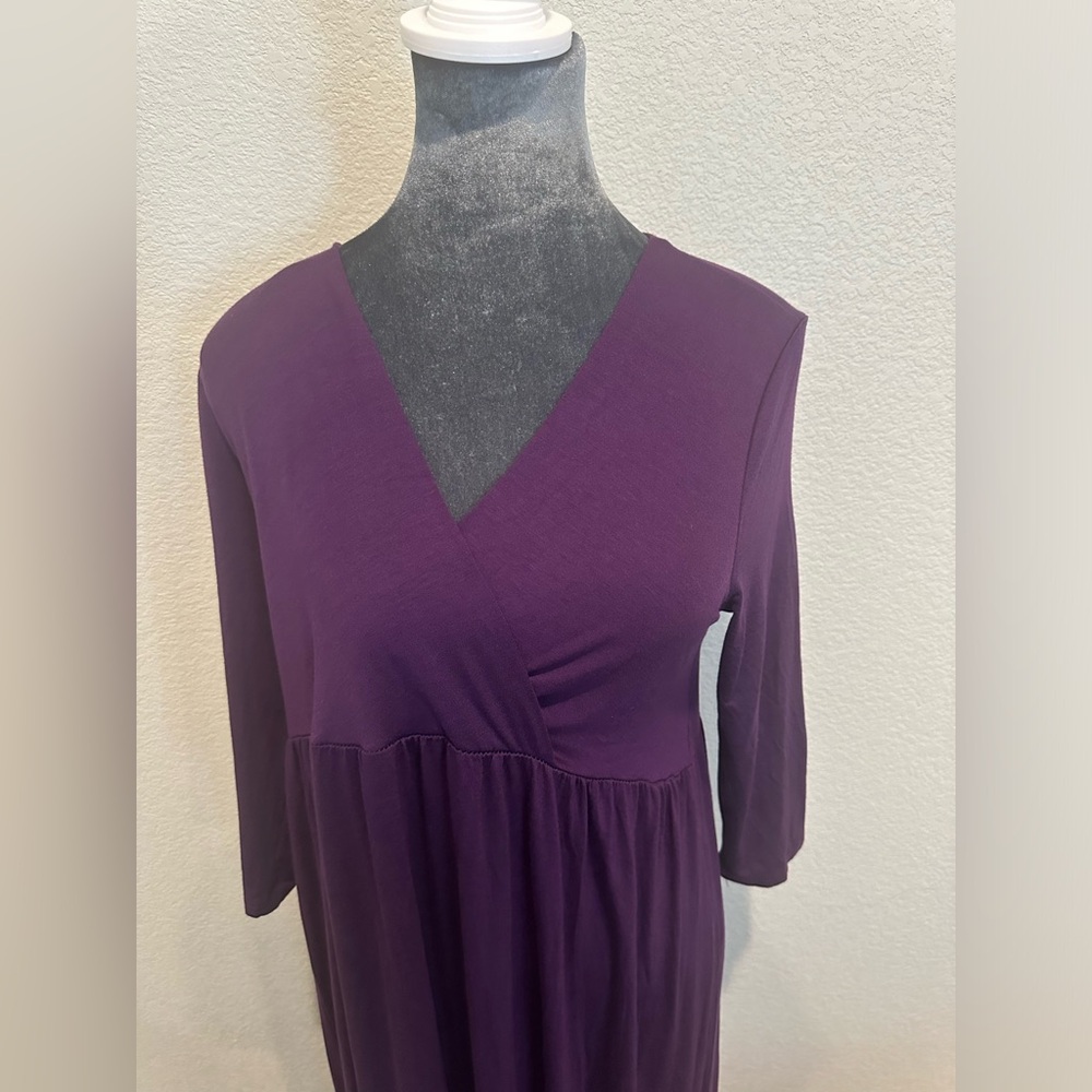 Mother Bee Maternity V-Neck 3/4 Sleeve Ruched Waist Dress